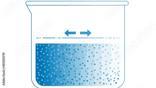 Beaker with liquid and particles showing diffusion