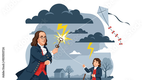 Benjamin Franklins kite experiment with lightning