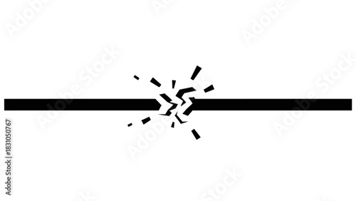 Black line breaking apart in the center with small radiating shards