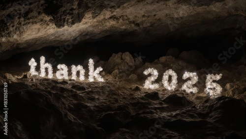 Thank You 2025 Illuminated on Dark Textured Surface.