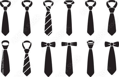 Necktie Collection Fashionable Clothing Accessories for Formal Wear and Professional Attire in Isolated Black Vector Art Designs
