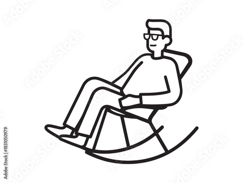 Relaxed man sitting in rocking chair icon 2D vector line art design illustration