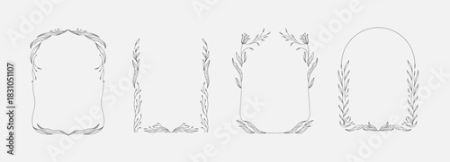 Retro floral frame or cover. Botanic design elements in wavy and naive style. Boho leaves branches and blooming print for poster, social media and packaging or greeting card