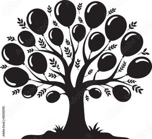 Family Tree With Balloons Vector Illustration Of A Generational Lineage And Celebration Isolated On Transparent Background
