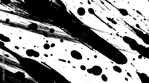 Abstract black and white painting featuring ink strokes and splashes. This modern vector illustration presents a unique texture and pattern set.