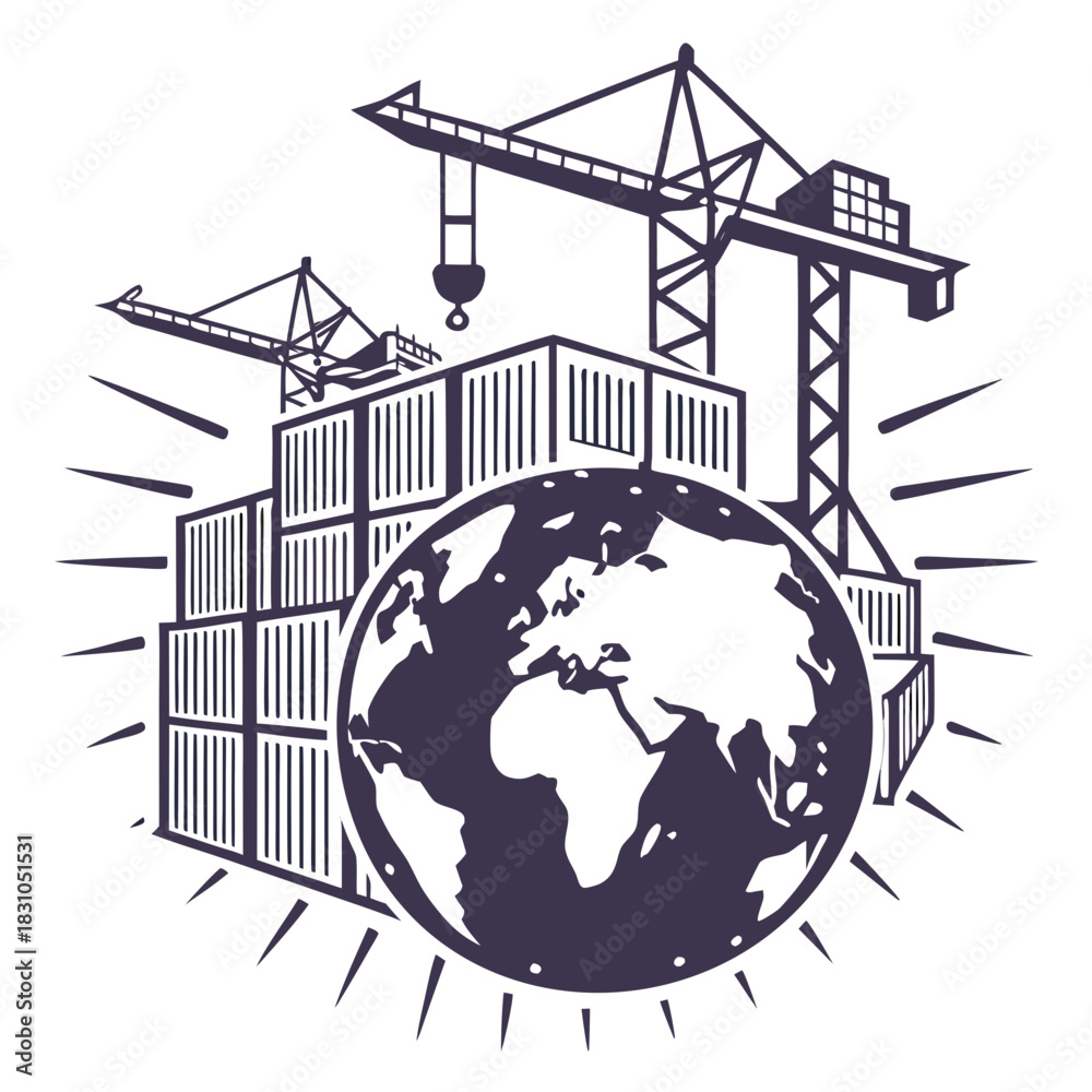 Obraz premium Global shipping logistics and import export trade with cranes and cargo containers around the world
