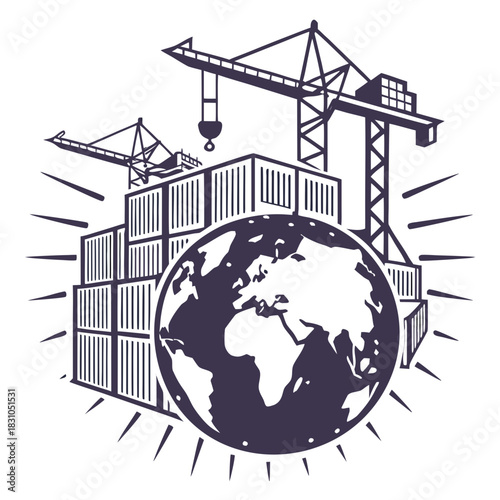Global shipping logistics and import export trade with cranes and cargo containers around the world