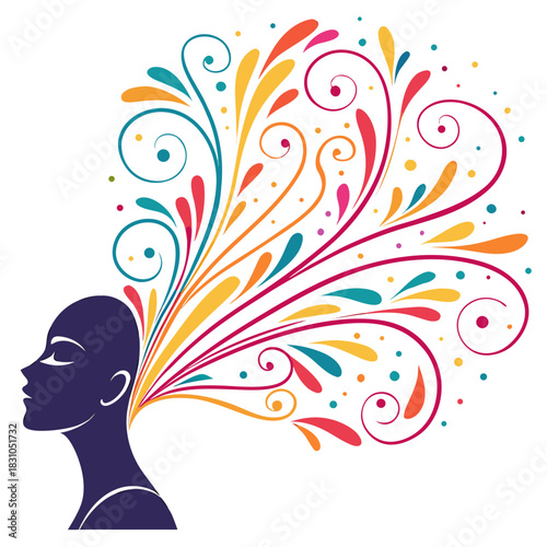 Creative mind bursting with colorful ideas and imagination abstract illustration
