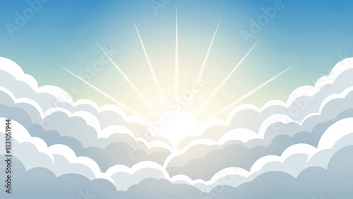 Bright sunburst behind clouds in a blue sky