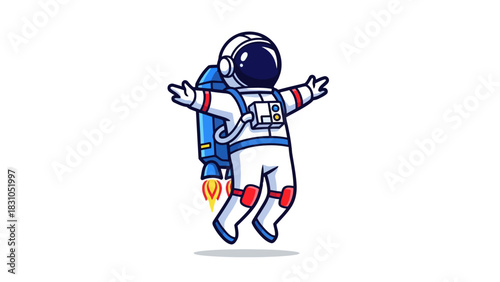 Cartoon astronaut with jetpack and outstretched arms