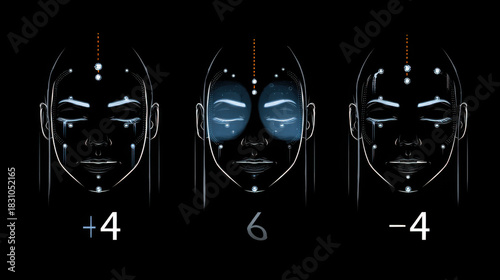 Emotional expression graphic with facial features illustrating different numerical values and feelings