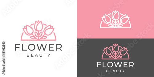 Creative simple flower beauty logo template. Luxury floral botanical logo design vector illustration.
