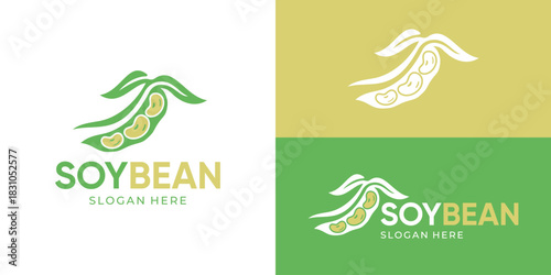Creative simple soybean logo template. Natural soy bean logo design vector illustration.