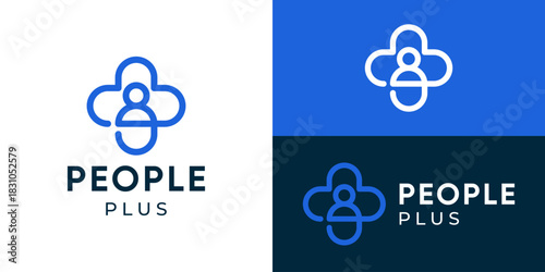 Simple people plus logo template. Health logo design and doctor symbol vector illustration.