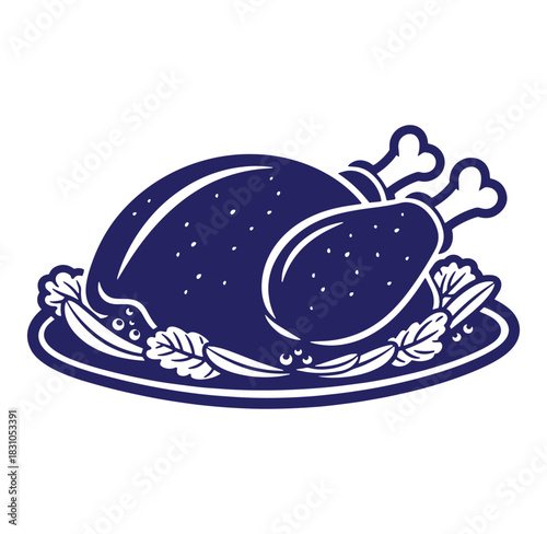 Roasted turkey on a platter with garnishes isolated on a white background vector illustration