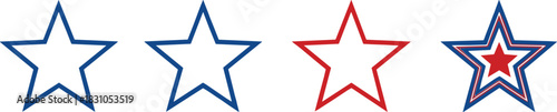 Star rating and evaluation symbols illustration featuring outlined patriotic stars in red and blue colors for feedback, review, ranking, and achievement concepts