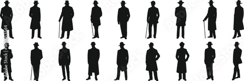 vintage, man, coat, hat, cane, silhouette, fashion, retro, posture, gentleman, classic, style, icon, vector, graphic, vintage man, retro fashion, gentleman icon, coat silhouette, hat graphi