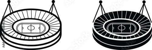 Stadium Silhouette, Football Arena Top View, Sports Field, Flood Lights, Soccer Ground, Event Venue Graphic, Black Isolated Vector Design, спорт арена и форма