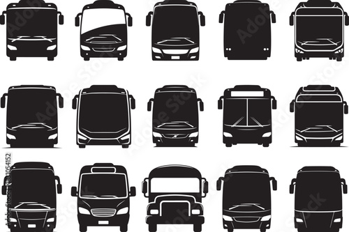Collection of bus front view silhouette illustrations