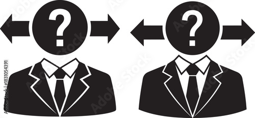 Two businessmen with question marks silhouette