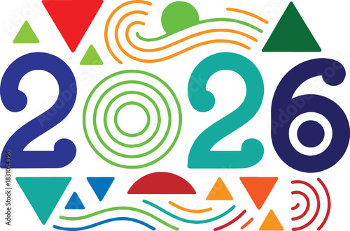 Colorful abstract 2026 numbers with geometric decorative elements