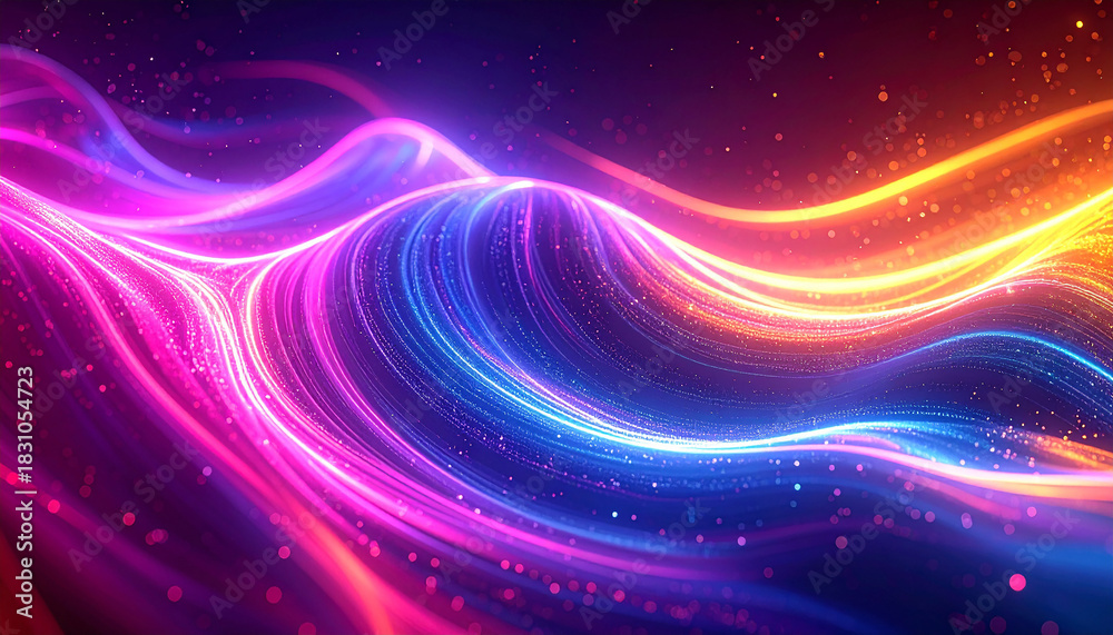 Obraz premium Neon colors swirling in flowing abstract digital background, glowing gradients, energetic motion