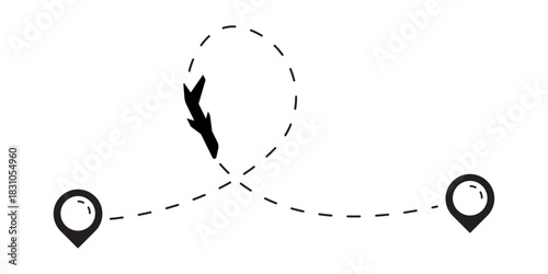 Airplane Travel Route  Dotted Path Navigation Icon