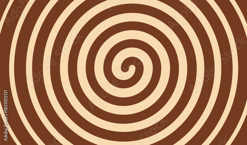 Chocolate swirl background with spiral pattern and creamy texture. Brown abstract design perfect for sweet dessert projects and candy illustrations.