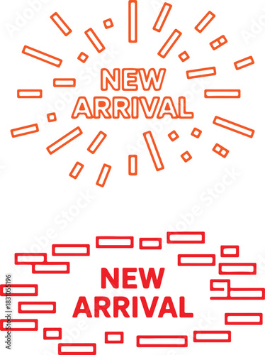 New arrival promotional text with abstract decorative elements