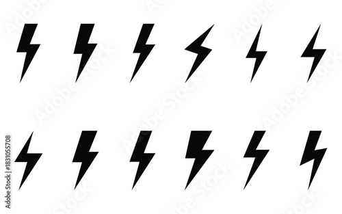 Collection of black lightning bolt icons on white background