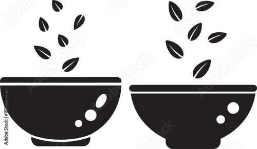 Two bowls with falling leaves silhouette