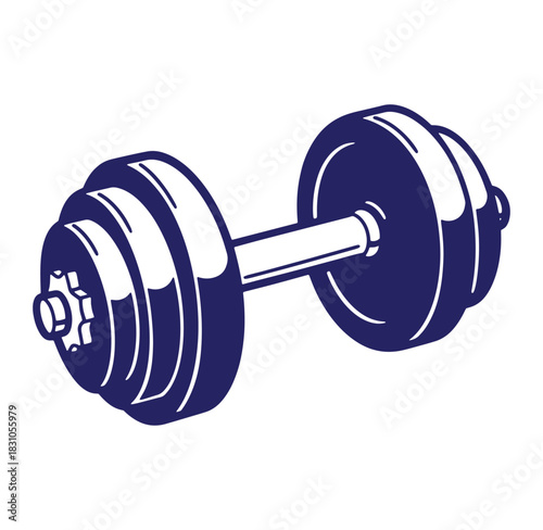 Vector illustration of a classic blue dumbbell for fitness and exercise training concepts