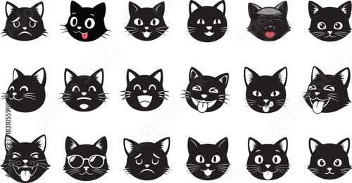 Collection of black cat faces with various expressions