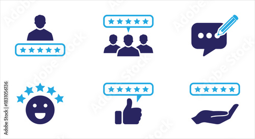 Customer Feedback and Five-Star Rating Icon Set