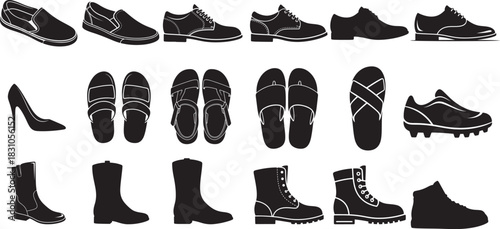 Variety of shoe silhouettes in black and white