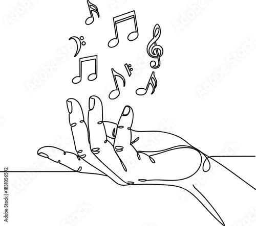 Minimal One Line Hand Holding Musical Notes.