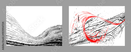 Strokes of black and red paint on a white background. Set of two templates. Graffiti element. Design template for the design of banners, posters, booklets, covers. EPS