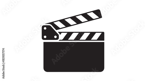 Simple black and white clapperboard vector icon flat design illustration for film and movie production isolated on white background