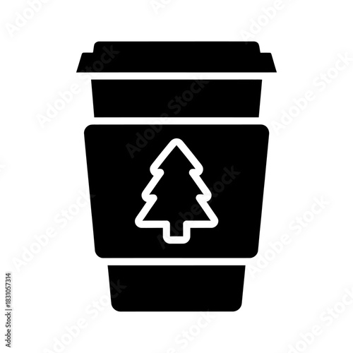 Coffee Cup Silhouette with Christmas Tree Icon Vector Illustration