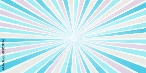 An abstract blue background design features a radial starburst pattern of bright rays of light like a sunburst illustration