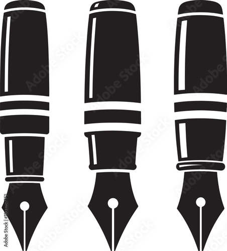 Three fountain pens silhouette
