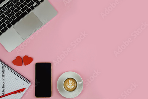 Pink Business Background with Gadgets and Space for Text