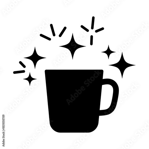 Clean Mug Icon with Sparkles Vector Illustration