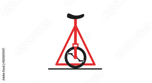 Modern Minimalist Unicycle Icon with Bold Red Frame and Black Wheel Emphasizing Balance and Fun