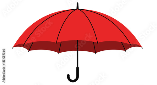 Bright red open umbrella vector graphic illustration for weather protection and rainy day concept