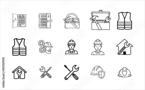 Minimal hand repair service icon set