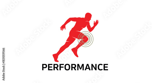 Dynamic Red Runner Silhouette with Knee Pain Icon and Performance Text