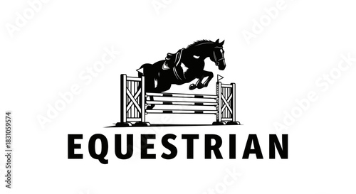 Dynamic black silhouette of a majestic horse jumping over an obstacle representing equestrian sport