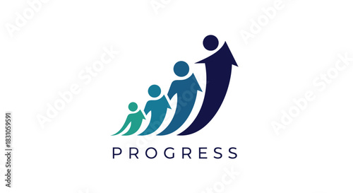 Dynamic gradient human figures showing continuous upward progress and successful team development