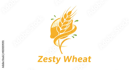 Refreshing wheat stalk and zesty lemon fruit illustration for healthy natural products brand design